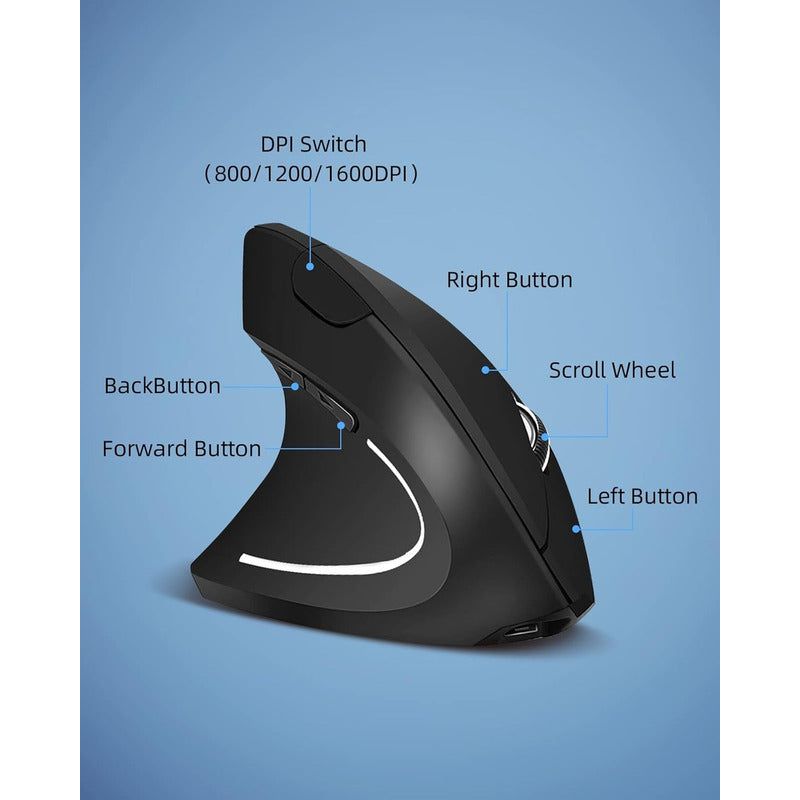 MOUSE GAMER VERTICAL ERGONÓMICO ÓPTICO INALÁMBRICO DPI USB NEGRO