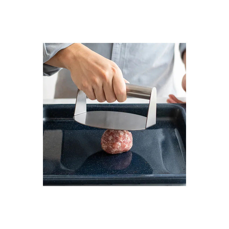 PRENSA CARNE HAMBURGUESA BISTEC ACERO INOXIDABLE ANTIADHEREN PLATEADO