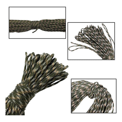 CUERDA PARACORD 7 NÚCLEOS 50 PIES | 15 MTS VERDE MILITAR CAMUFLADO