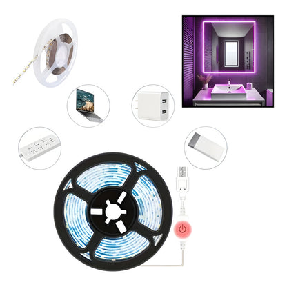 LUZ LED FLEXIBLE ADHESIVA 5MTS PÚRPURA AZUL USB SWITCH ON PÚRPURA 5V