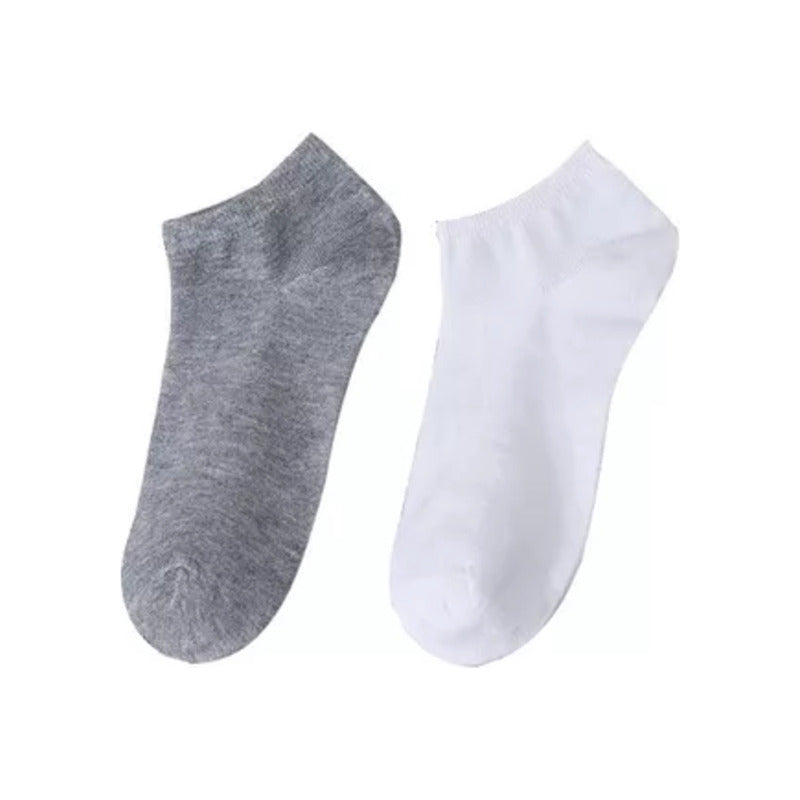 2X PARES MEDIAS TOBILLERAS BLANCAS Y GRISES CALCETINES NEGRO LISO 36-41