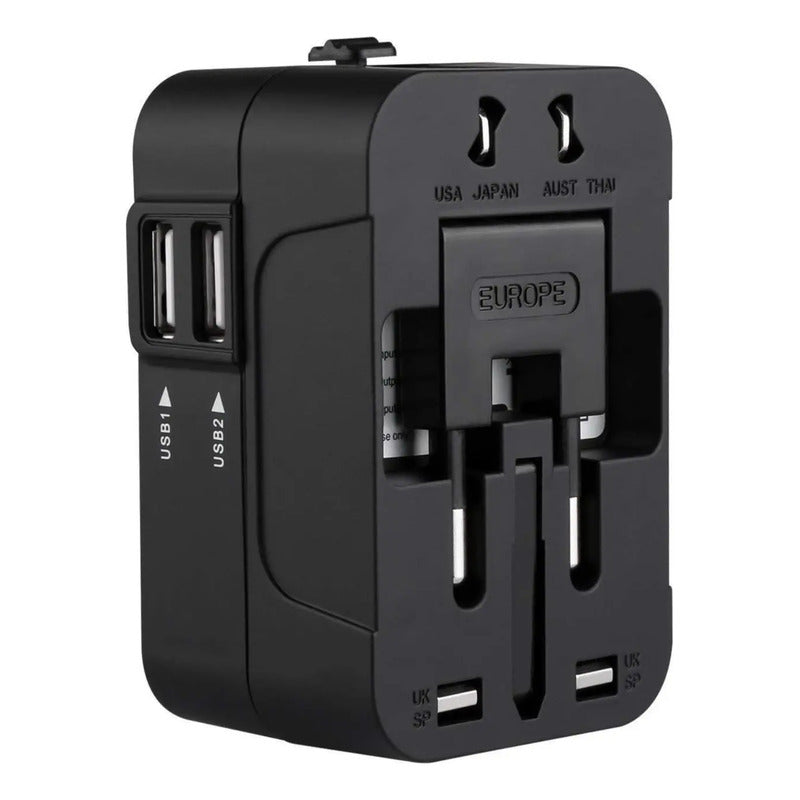 ADAPTADOR CORRIENTE AC VIAJE UNIVERSAL EU US AU UK 2X USB