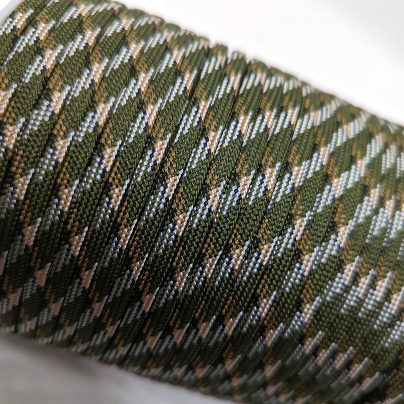CUERDA PARACORD 7 NÚCLEOS 50 PIES | 15 MTS VERDE MILITAR CAMUFLADO