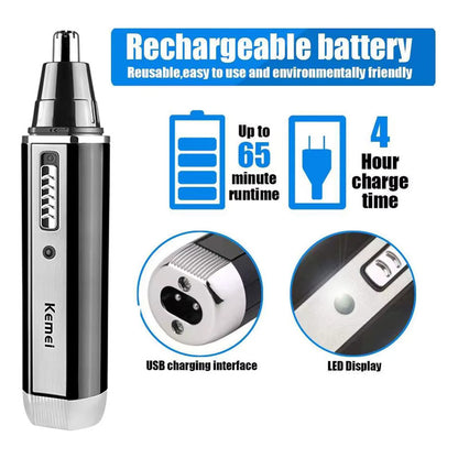 MÁQUINA AFEITAR 4 EN 1 RECARGABLE USB VELLO NASAL AURICULAR NEGRO/PLATEADO 5V