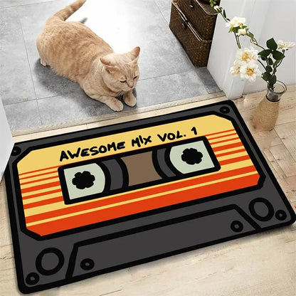 TAPETE HOGAR COCINA ENTRADA CASA DISEÑO CASSETTE MIX 40X60 60 CM 40 CM CASSETTE NEGRO/NARANJA