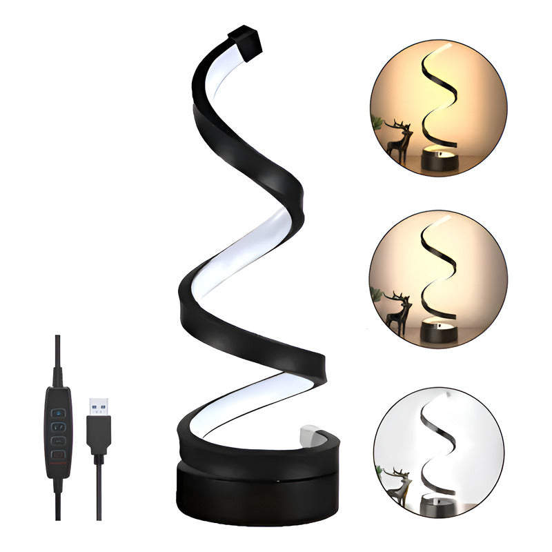 LAMPARA USB ESPIRAL ESCRITORIO MESA NOCHE ESTUDIO MODERNA NEGRO BLANCO 5V