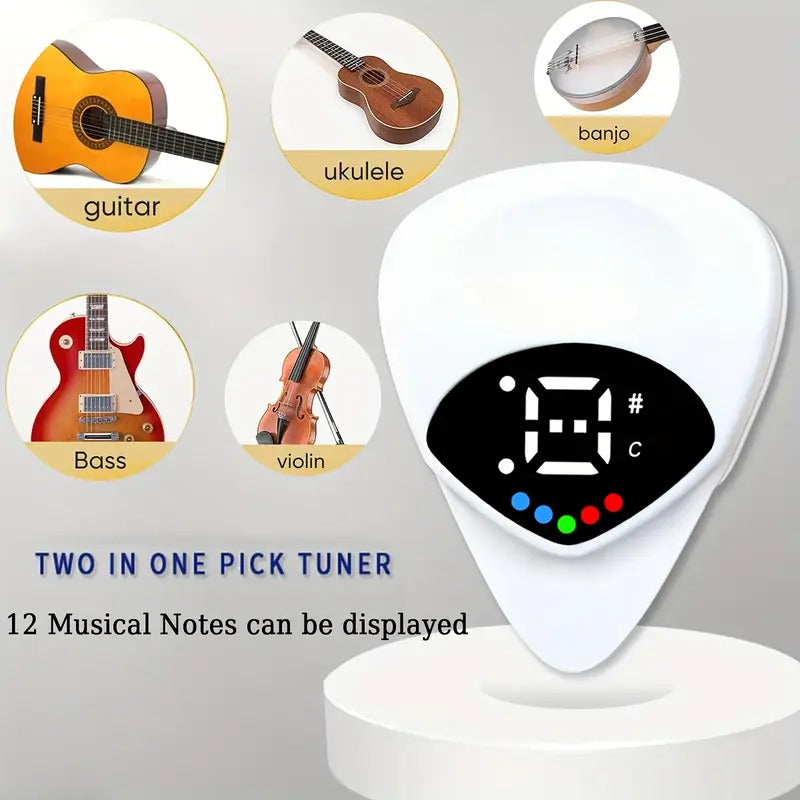 2 EN 1 PICK PÚA AFINADOR ELECTRÓNICO GUITARRA BAJO UKELELE BLANCO MEDIANO