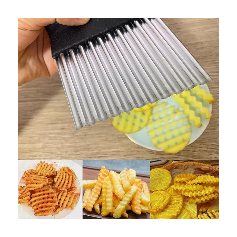 CORTADOR PAPAS RIZADAS VERDURAS FRUTAS ACERO INÓXIDABLE NEGRO