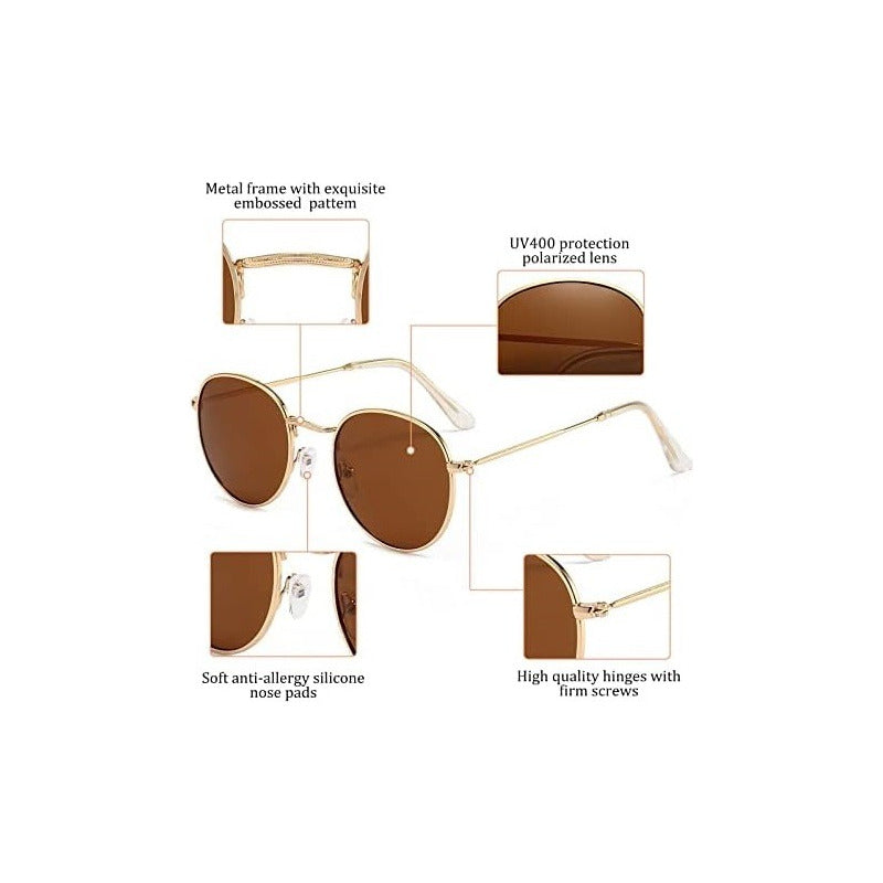 GAFAS SOL POLICARBONATO MARRÓN SEMI REDONDAS FASHION ESTILO SEMI REDONDO MARRÓN CLARO MARRÓN CLARO DORADO OSCURO DORADO OSCURO