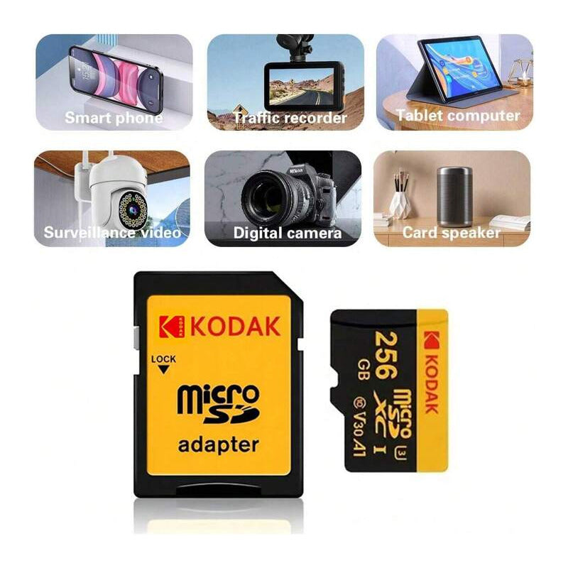 TARJETA MICRO SD KODAK 256GB ADAPTADOR A1 V30 XC C10 I3 4K