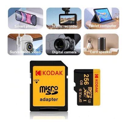 TARJETA MICRO SD KODAK 256GB ADAPTADOR A1 V30 XC C10 I3 4K
