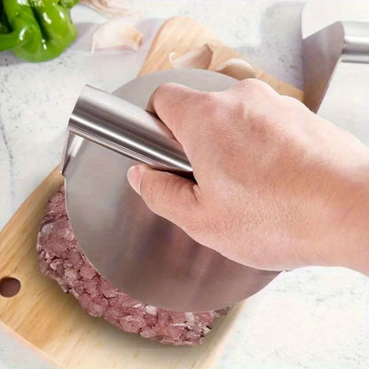 PRENSA CARNE HAMBURGUESA BISTEC ACERO INOXIDABLE 13CMS PLATEADO