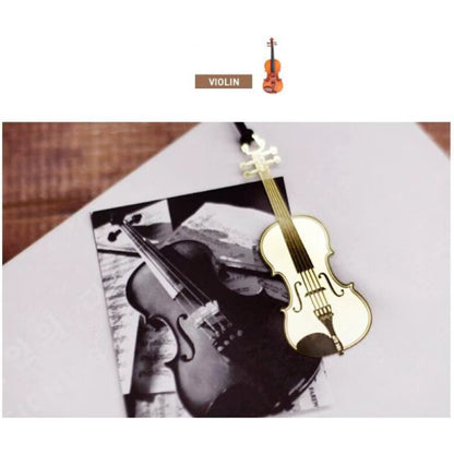 MARCA PÁGINAS VIOLIN REVISTA MÚSICA LIBRO AGENDA NOTAS PAPEL DORADO VIOLIN