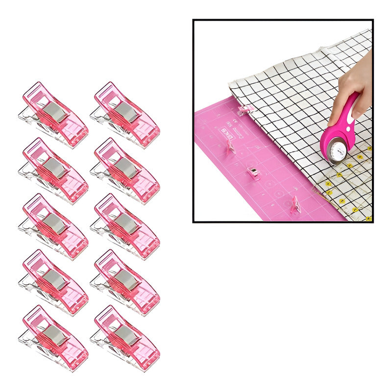 10X CLIPS PINZAS COSTURA TELA PAPELERÍA OFICINA MANUALIDADES ROSA