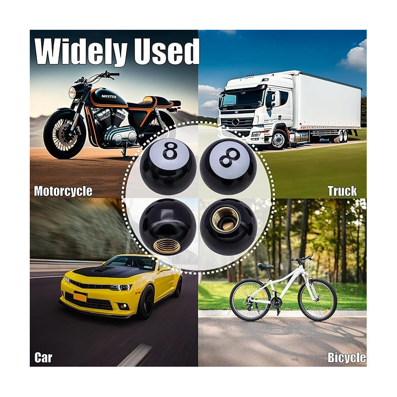 JUEGO TAPA VÁLVULA AIRE LLANTA CARRO MOTO BICI BOLA 8 BILLAR