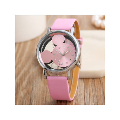 RELOJ NIÑA MUJER ROSA DISEÑO MINNIE REGALO ROSA PLATEADO ROSA