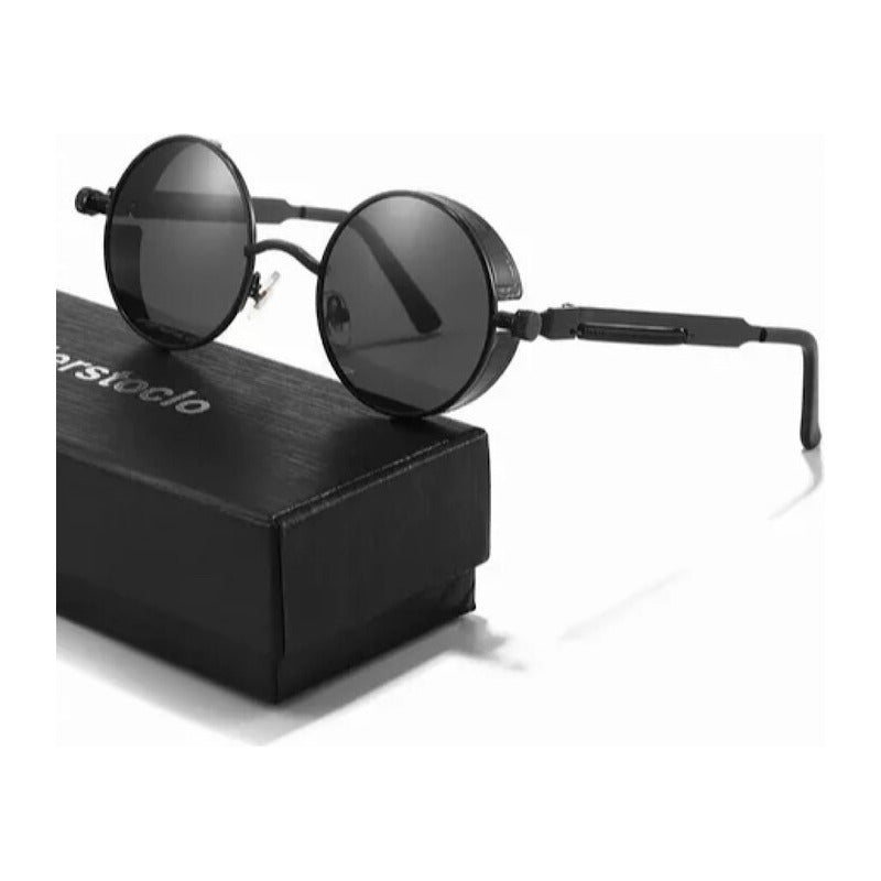GAFAS SOL POLICARBONATO UV REDONDAS STEAMPUNK FASHION NEGRO REDONDO NEGRO