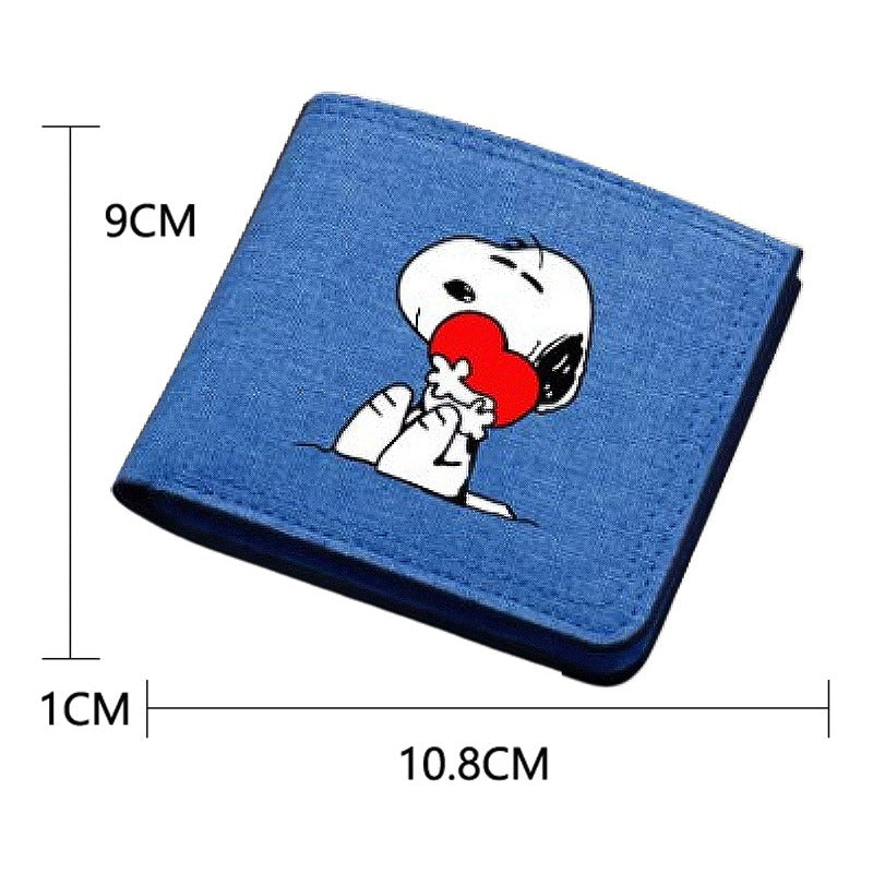 BILLETERA LONA AZUL SNOOPY CORAZÓN TARJETERO MONEDERO AZUL ACERO LISO