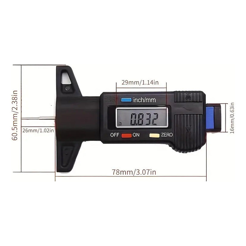 MEDIDOR DIGITAL LCD PROFUNDIDAD NEUMÁTICOS LLANTAS VEHICULO NEGRO