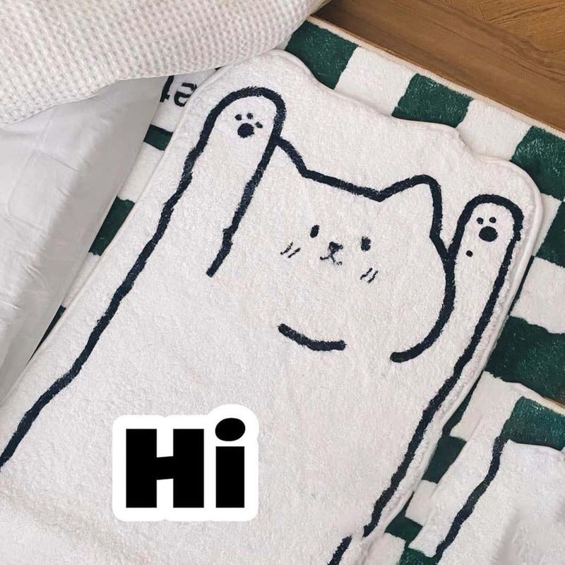 TAPETE GATO KAWAII DUCHA BAÑO NIÑOS HOGAR ALCOBA 60X40 NEGRO MODERNO