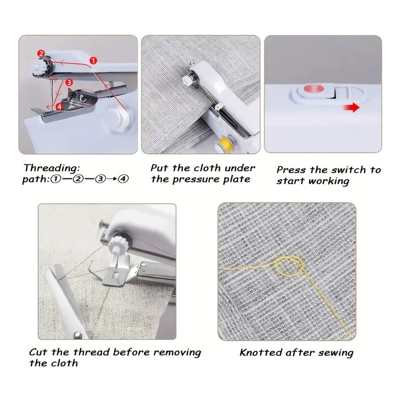 MÁQUINA COSER PORTATIL COMPACTA BATERÍA AAA SASTRERÍA BLANCO 6V