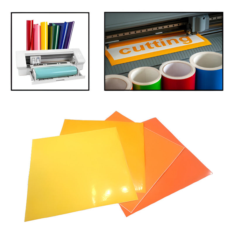 4X VINILO 12X12 GAMA CÁLIDO AMARILLO NARANJA BRILLANTE CAMEO MULTICOLOR