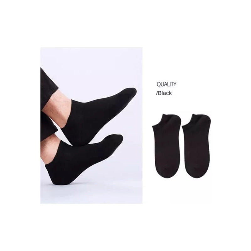 2X PARES MEDIAS TOBILLERAS NEGRAS Y BLANCAS CALCETINES NEGRO LISO 36-41