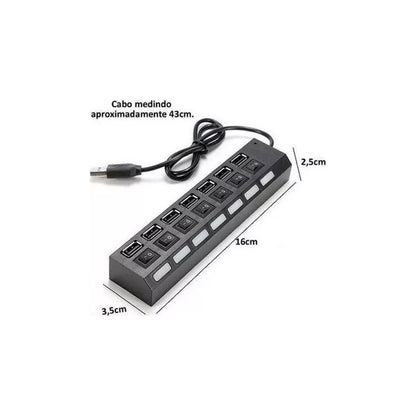HUB USB 2.0 7 PUERTOS LED INTERRUPTOR INDIVIDUAL NEGRO