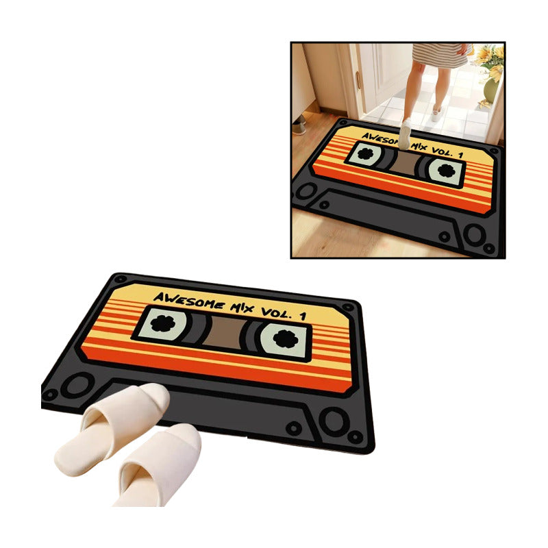 TAPETE HOGAR COCINA ENTRADA CASA DISEÑO CASSETTE MIX 40X60 60 CM 40 CM CASSETTE NEGRO/NARANJA