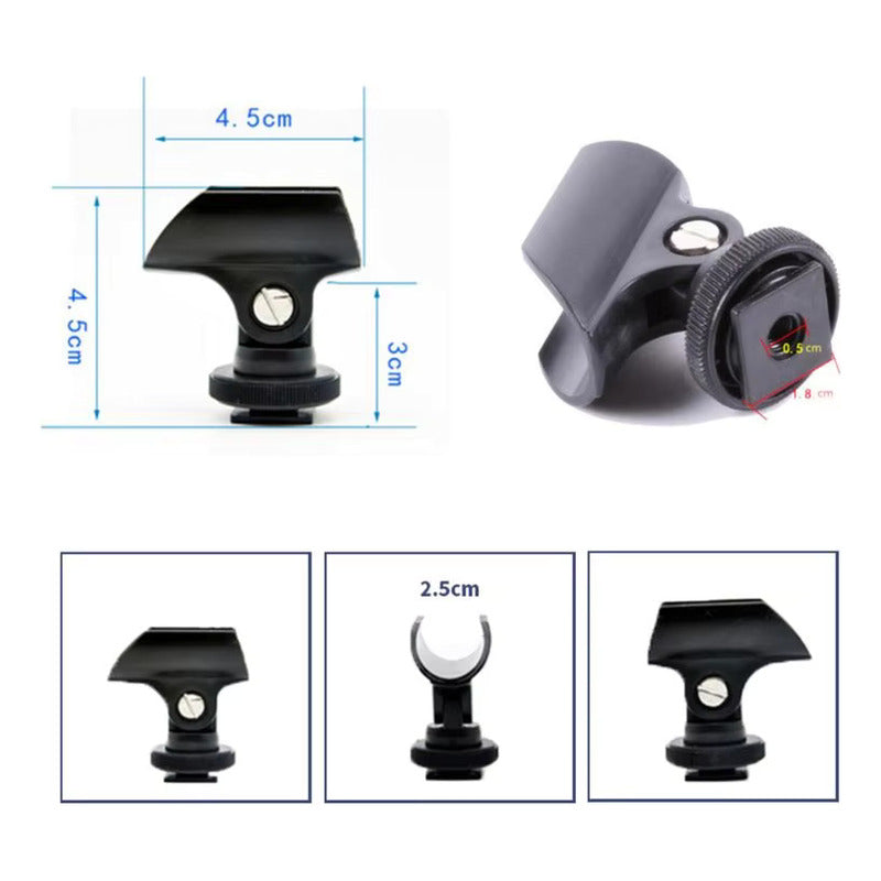 ADAPTADOR CLIP BASE MICRÓFONO ZAPATA CAMARA DSLR NEGRO