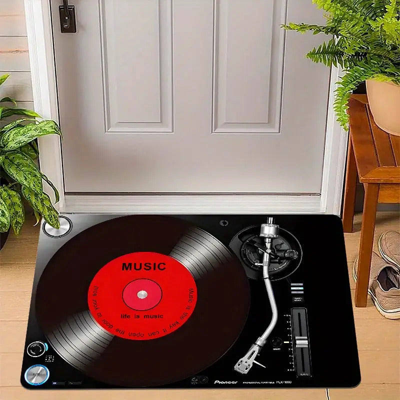 TAPETE ENTRADA TOCADISCOS CASA BAÑO COCINA ALCOBA ADORNO 60 CM 40 CM TOCADISCOS NEGRO/ROJO