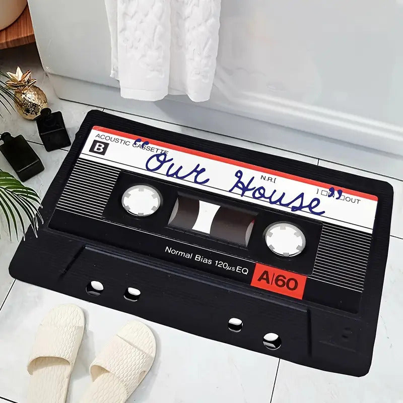 TAPETE HOGAR COCINA ENTRADA CASA DISEÑO CASSETTE MUSIC 40X60 60 CM 40 CM CASSETTE NEGRO