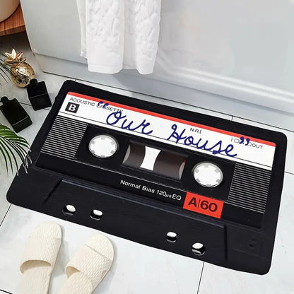 TAPETE HOGAR COCINA ENTRADA CASA DISEÑO CASSETTE MUSIC 40X60 60 CM 40 CM CASSETTE NEGRO