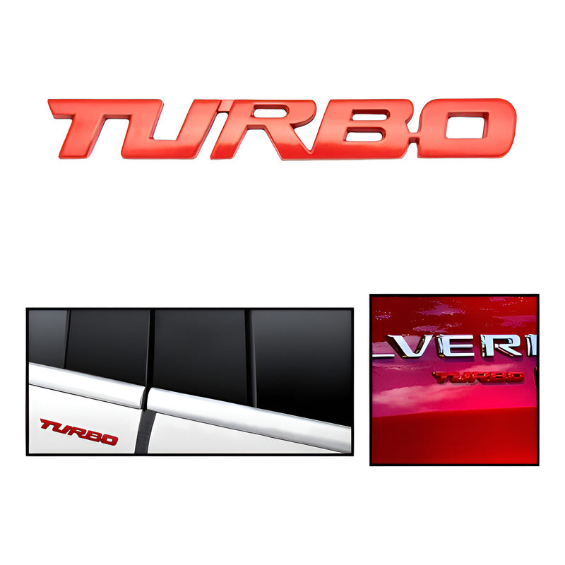 EMBLEMA TURBO METAL 3D ADHESIVO VEHÍCULO INSIGNIA LUJO ROJO