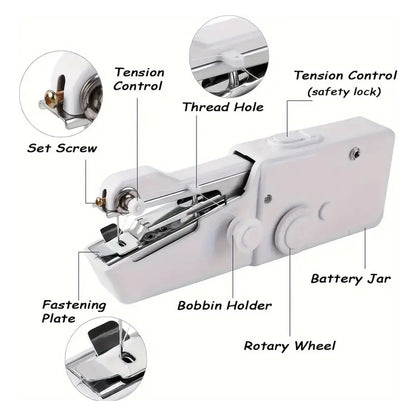 MÁQUINA COSER PORTATIL COMPACTA BATERÍA AAA SASTRERÍA BLANCO 6V