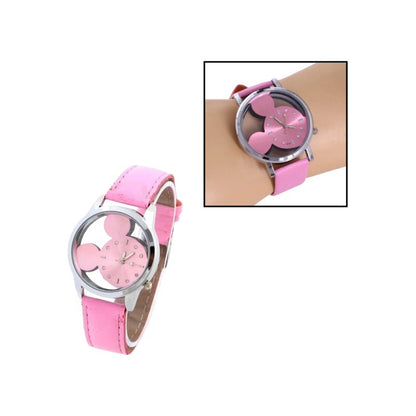 RELOJ NIÑA MUJER ROSA DISEÑO MINNIE REGALO ROSA PLATEADO ROSA