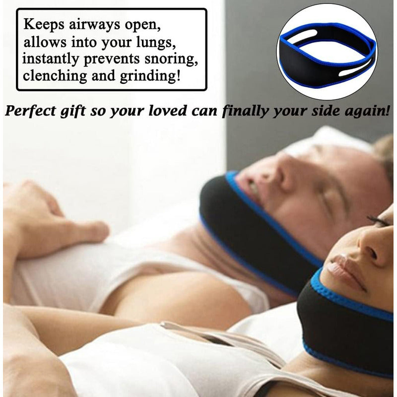 BANDA ANTI RONQUIDO APNEA DEL SUEÑO BARBILLA UNISEX DORMIR AZUL 65MM LARGO