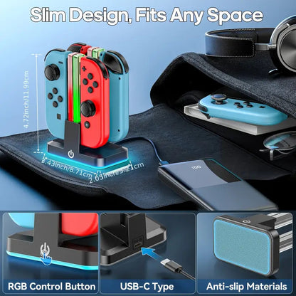 CARGADOR JOY-CON PARA NINTENDO SWITCH OLED RGB 4X ESTACIÓN