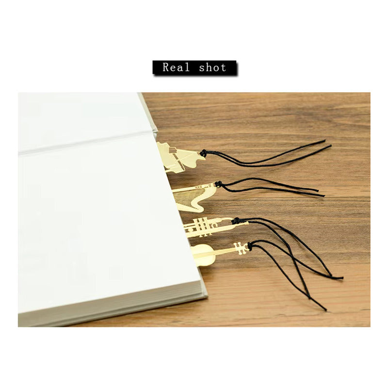 MARCAPÁGINAS TROMPETA LIBRO MÚSICA REVISTA NOTA PAPEL AGENDA DORADO TROMPETA