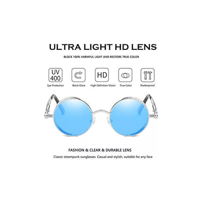 GAFAS SOL POLICARBONATO UV REDONDAS STEAMPUNK FASHION AZUL REDONDO AZUL ACERO PLATEADO PLATEADO