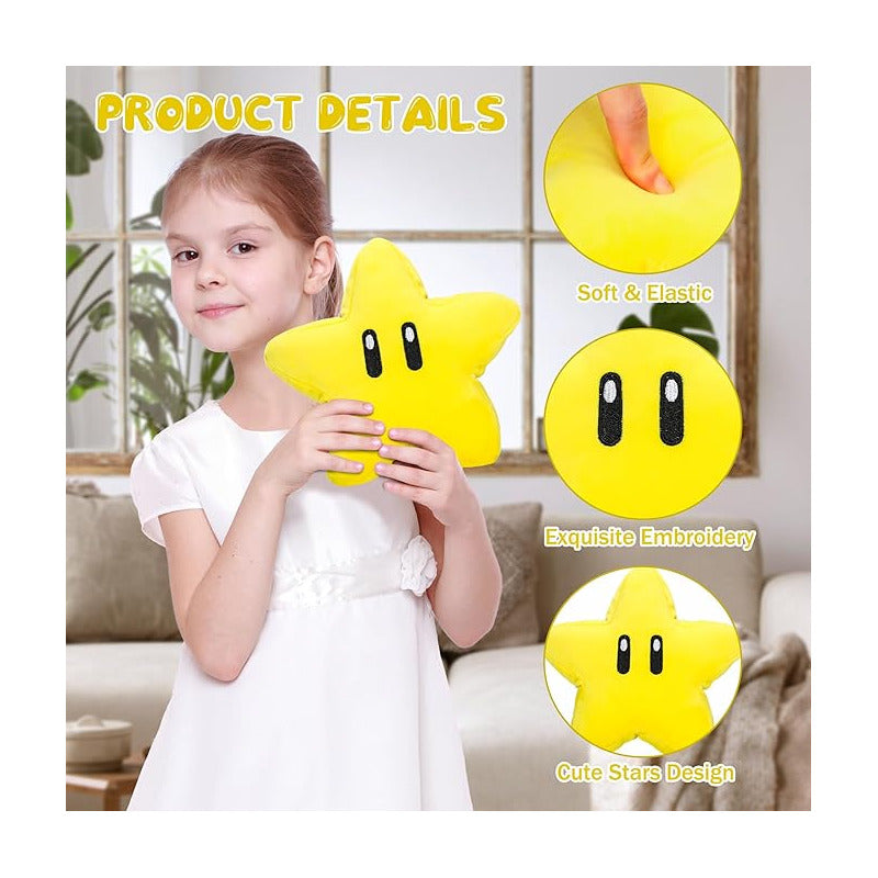 ALMOHADA PELUCHE SUPER STAR MARIO BROS NIÑO NIÑA JUGUETE AMARILLO