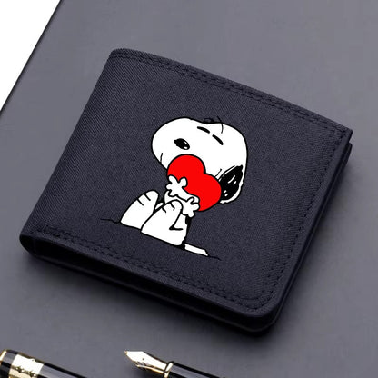 BILLETERA LONA NEGRA SNOOPY CORAZÓN TARJETERO MONEDERO NEGRO LISO