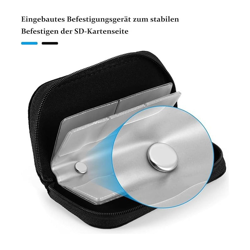 ESTUCHE TARJETAS MEMORIA SD FLASH 22 ESPACIOS BOLSILLOS NEGRO