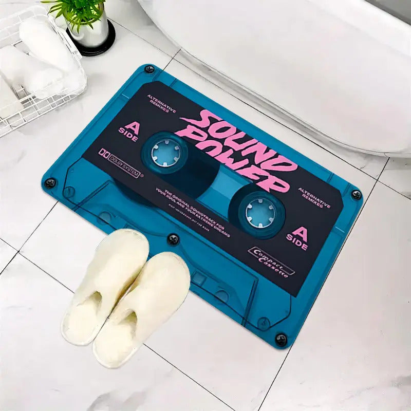 TAPETE HOGAR COCINA ENTRADA CASA CASSETTE SOUND POWER 40X60 60 CM 40 CM CASSETTE AZUL ACERO