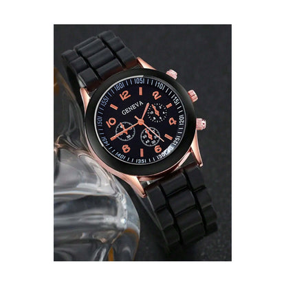 SET RELOJ MUJER LUJO 5 PULSERAS ANÁLOGO CORAL BRILLANTE NEGRO NEGRO NEGRO