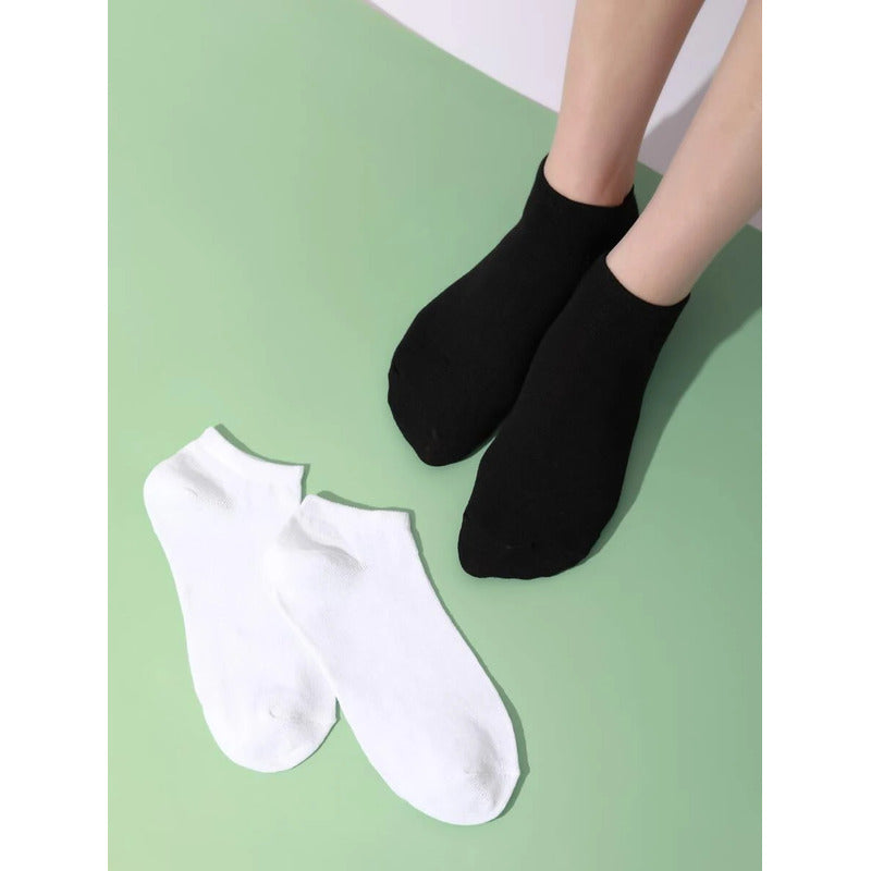 2X PARES MEDIAS TOBILLERAS NEGRAS Y BLANCAS CALCETINES NEGRO LISO 36-41