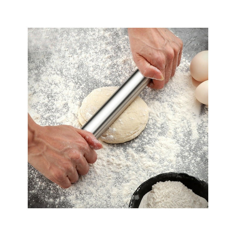 RODILLO ACERO INOXIDABLE 25CMS LIGERO PASTELERÍA PANADERÍA PLATEADO