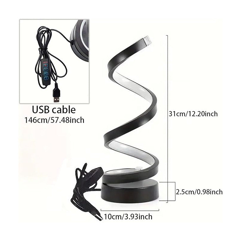 LAMPARA USB ESPIRAL ESCRITORIO MESA NOCHE ESTUDIO MODERNA NEGRO BLANCO 5V