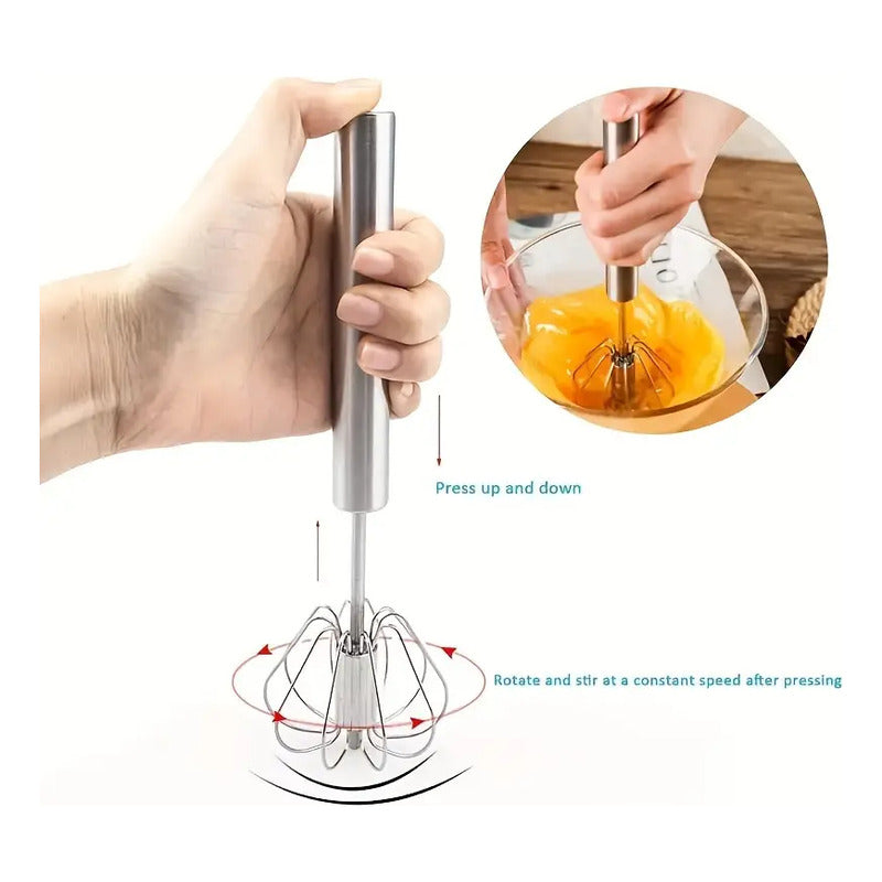BATIDOR MOLINILLO ACERO INOXIDABLE PUSH AUTOMÁTICO MANUAL PLATEADO