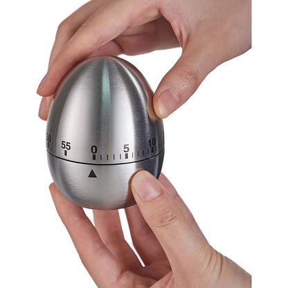 TEMPORIZADOR COCINA DISEÑO HUEVO ACERO INOXIDABLE MECÁNICO PLATEADO TIPO HUEVO